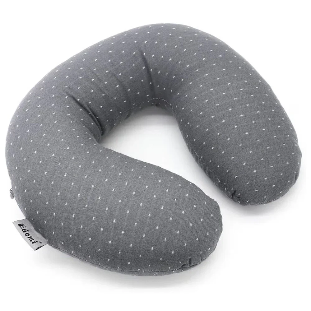 Buckwheat Hull U-Shaped Neck Pillow Adjustable,  with Pillowcase Grey